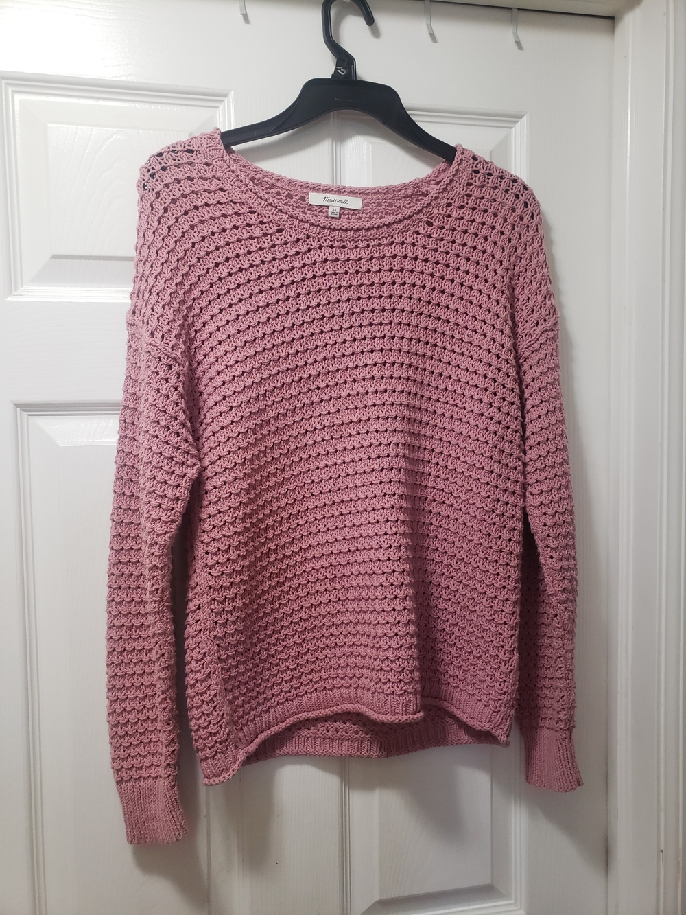 Madewell Dusty Rose Crochet Crewneck Sweater
